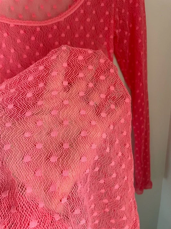 Free People Sheer Pink Polka Dot Lace Long Sleeve Top Size XS Boho Y2K indie - Picture 5 of 11